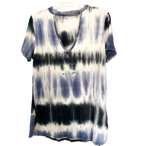 SavLaBrant Boutique Blue Tie Dye Key Hold Tie Front Short Sleeve Shirt Medium - Picture 4 of 5